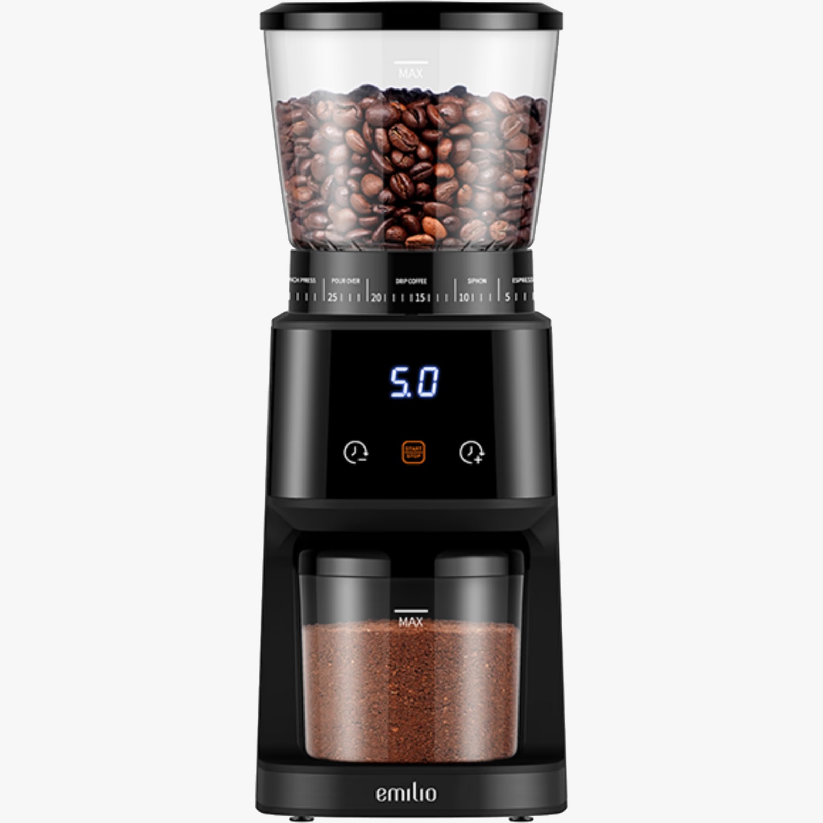 מטחנת קפה ביתית עם תצוגה דיגיטלית 165W Emilio