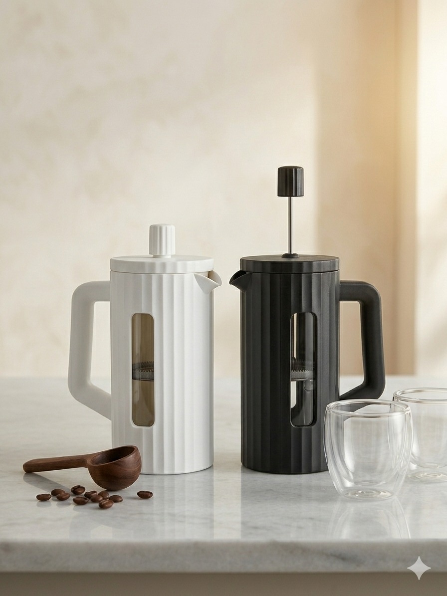 סט זוגי מכשירי פרנץ' פרס (French Press) מעוצבים לקפה וחליטות – 600 מ"ל